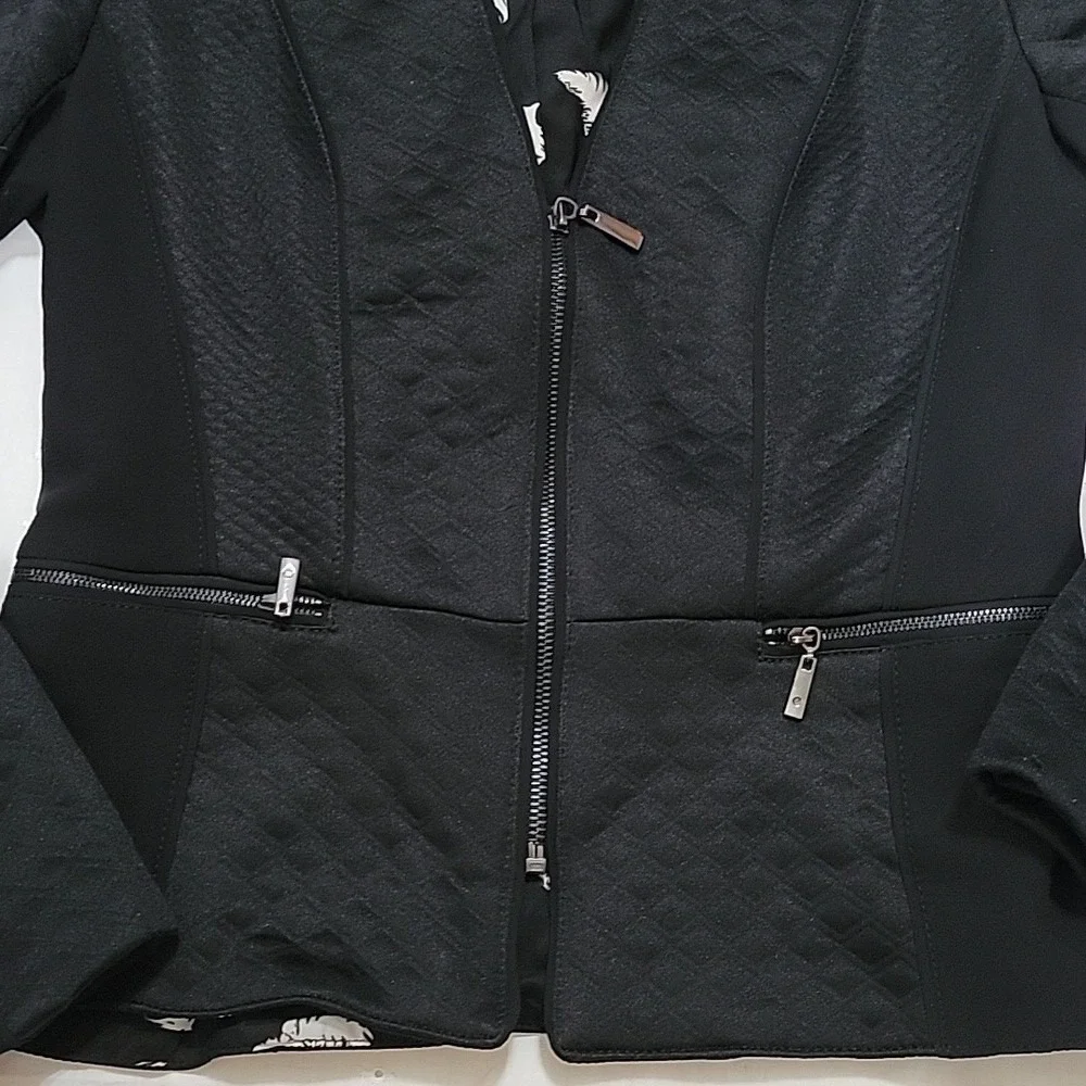 White House Black Market Black Quilted Peplum Zip‎ Up Blazer Jacket Size 6